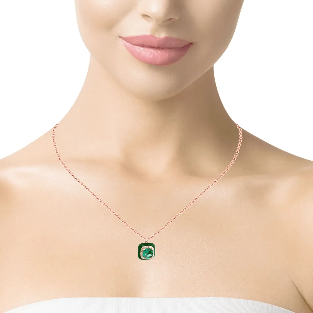 925RG BIG SQUARE ESMERALDA CZ ENAMEL GREEN NECKLACE