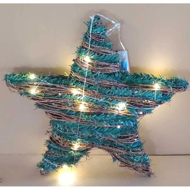 Alta Duración Estrella de Navidad con 20 luces LED cálidas natural/verde 38x40x9 cm