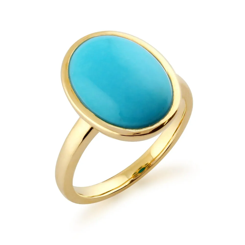 Anillo llamativo con turquesa ovalada en oro amarillo de 9 quilates con Estuche de Almacenamiento
