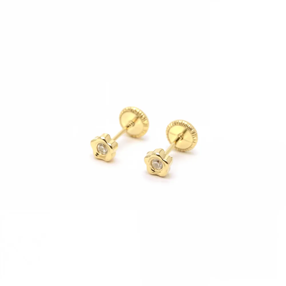 Baterí de 9V Pendientes Bebe Oro Amarillo 9K Flor Margarita Circonita Brillo