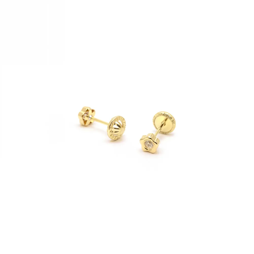 Baterí de 9V Pendientes Bebe Oro Amarillo 9K Flor Margarita Circonita Brillo