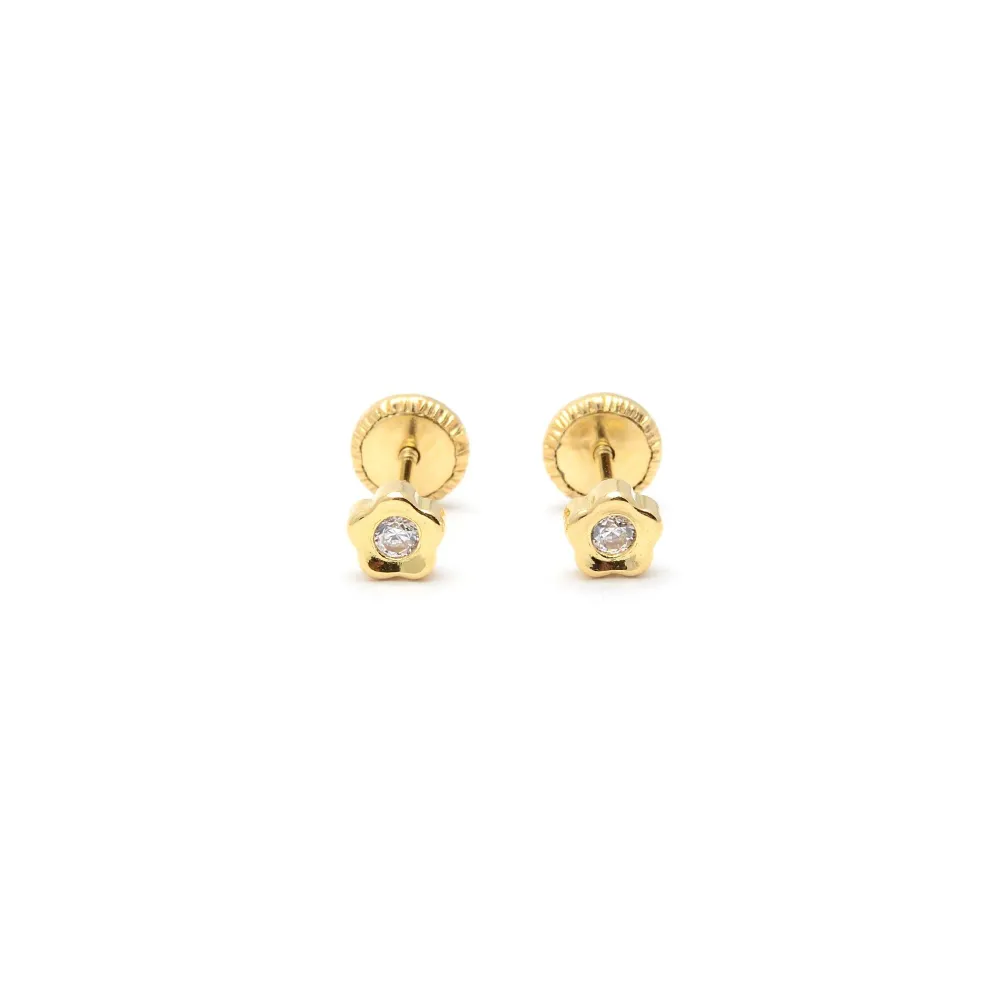 Baterí de 9V Pendientes Bebe Oro Amarillo 9K Flor Margarita Circonita Brillo