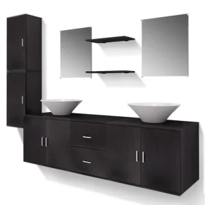 Baterías Recargables vidaXL Conjunto de muebles de baño y lavabo 9 piezas negro