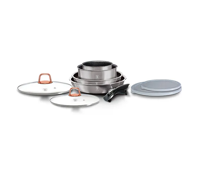 Berlinger Haus Moonlight Baterí de Cocina Aluminio Forjado 9 Piezas, Inducción, Asa Extraíble, Cazuelas Apilables Tapas, ,...