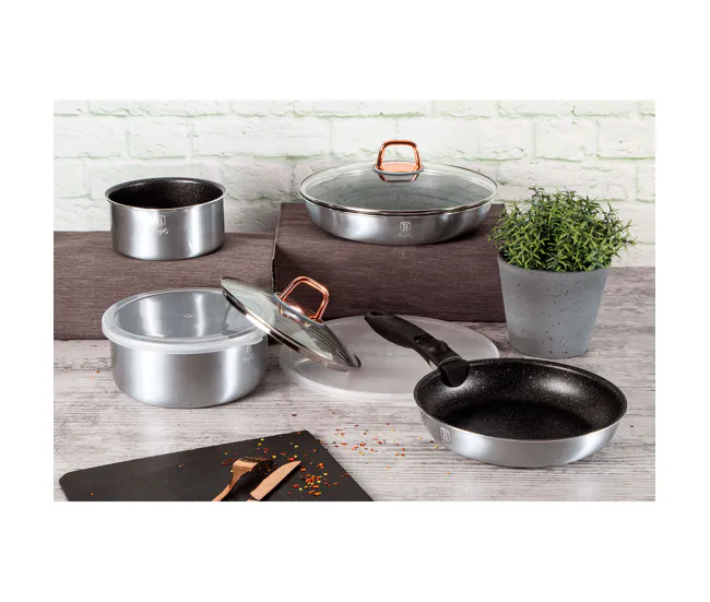 Berlinger Haus Moonlight Baterí de Cocina Aluminio Forjado 9 Piezas, Inducción, Asa Extraíble, Cazuelas Apilables Tapas, ,...