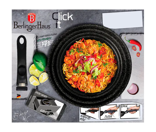 Berlinger Haus Moonlight Baterí de Cocina Aluminio Forjado 9 Piezas, Inducción, Asa Extraíble, Cazuelas Apilables Tapas, ,...