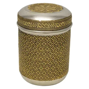 Bote de metálico repujado dorado 9x9x12 cm con Tecnologí de Larga Duración