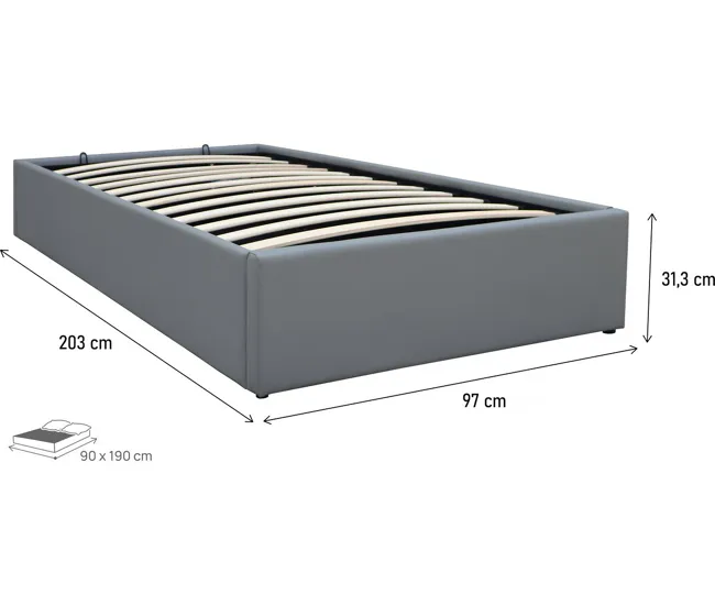 Cama individual de PVC con box "Ava" - 90 x 190 cm - Gris de Baja Autodescarga