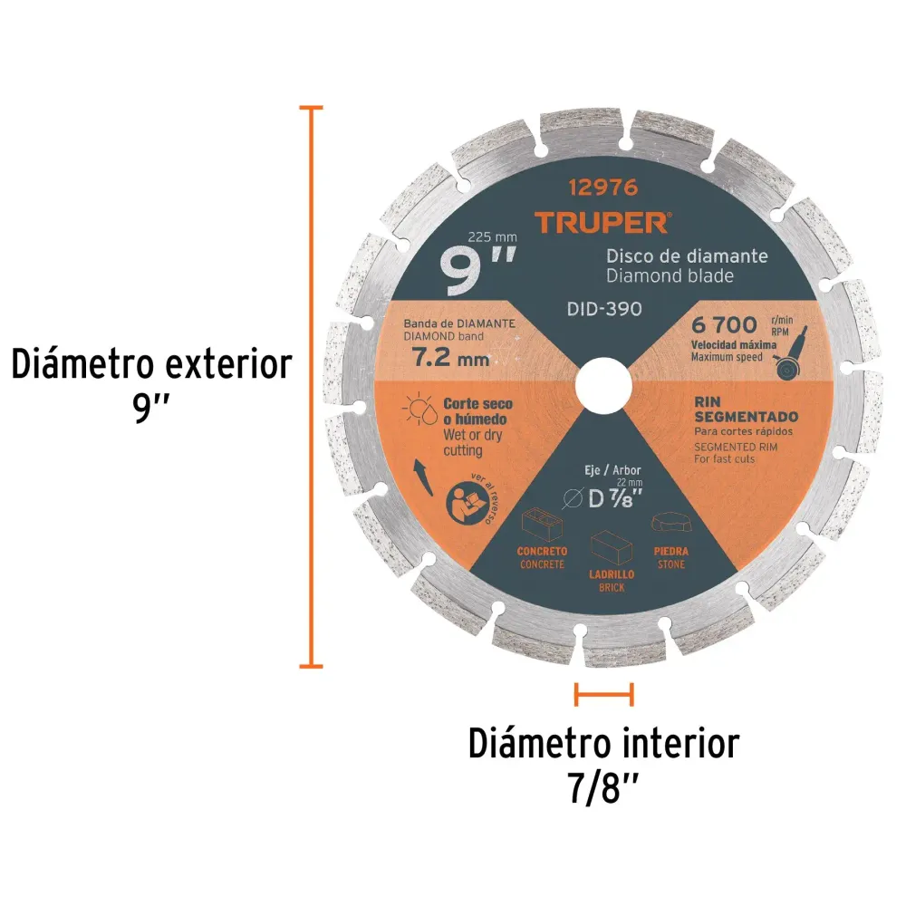 Cargador Inteligente Disco de diamante rin segmentado 9"did-390 truper