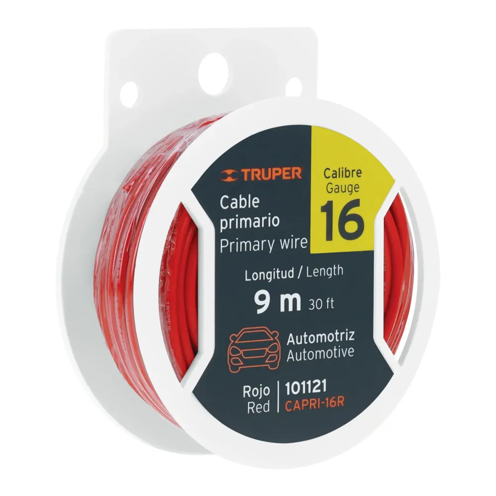 CARRETE CON 9 M DE CABLE PRIMARIO ROJO CALIBRE 16, TRUPER con Estuche de Almacenamiento