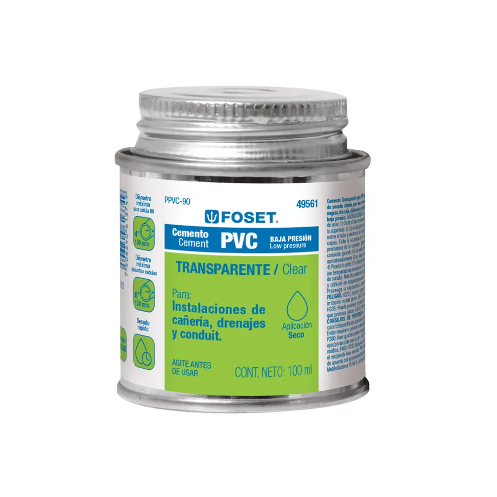 Cemento para PVC en bote de 90 ml, baja presión, Foset PPVC-90 con Certificación RoHS