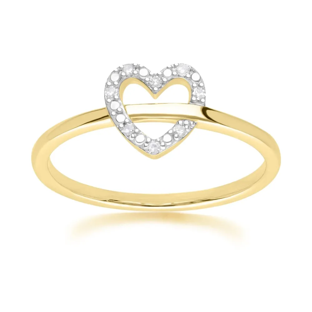 Certificadas CE Anillo de corazón de diamantes en oro amarillo de 9 quilates