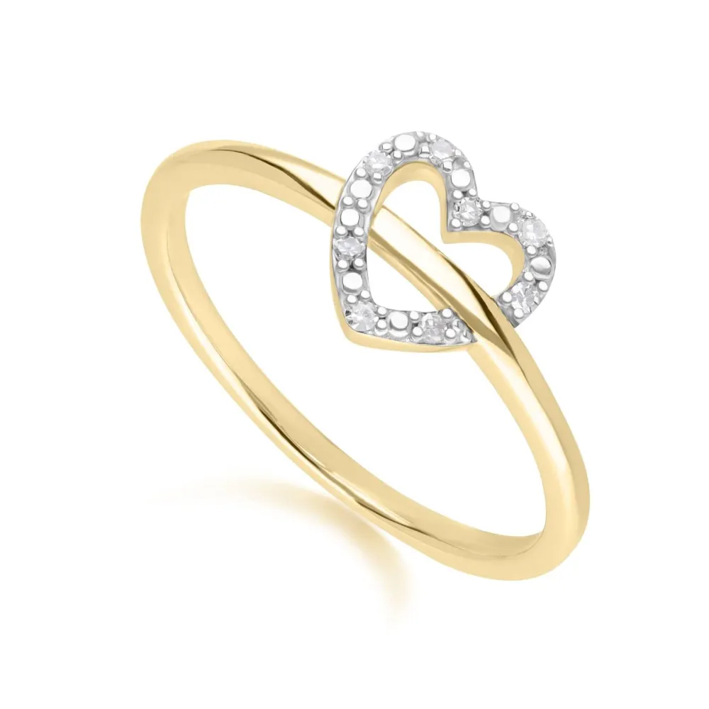 Certificadas CE Anillo de corazón de diamantes en oro amarillo de 9 quilates
