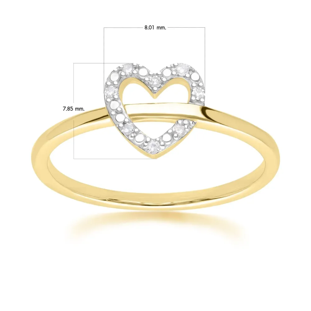 Certificadas CE Anillo de corazón de diamantes en oro amarillo de 9 quilates