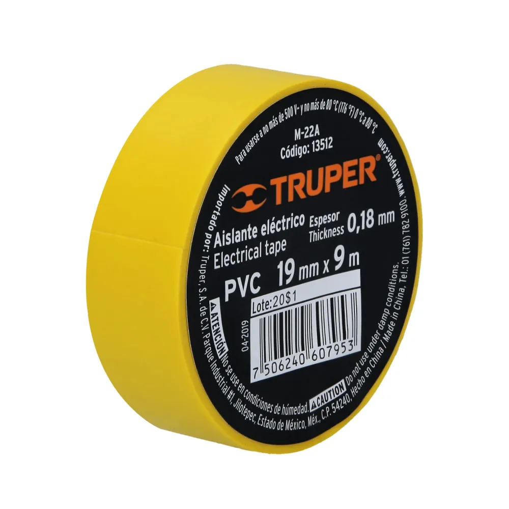 CINTA AISLANTE 19MM X 9M AMARILLA "TRUPER"