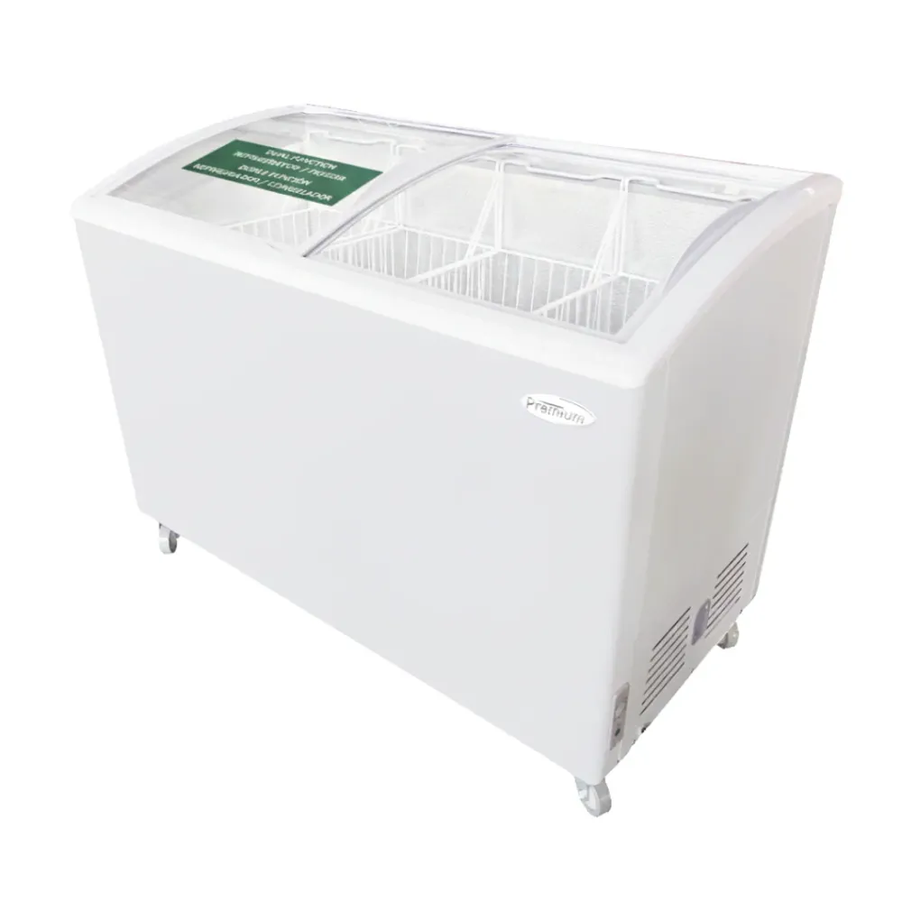 Congelador horizontal Privilegiado Levella® de 9.5 pies cúbicos con cubierta de vidrio curvo en blanco