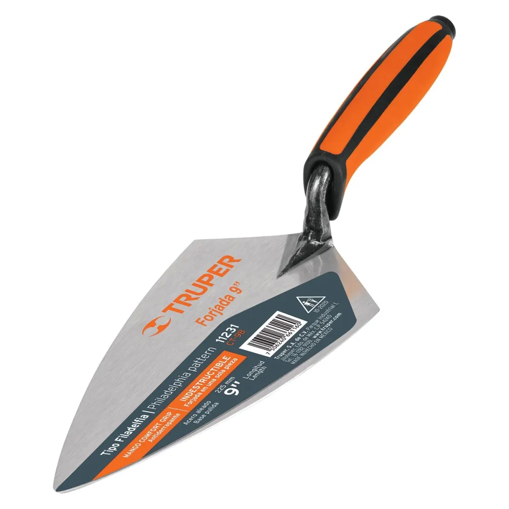 Cuchara para albañil tipo Filadelfia 9" mango bicolor con Estuche de Almacenamiento