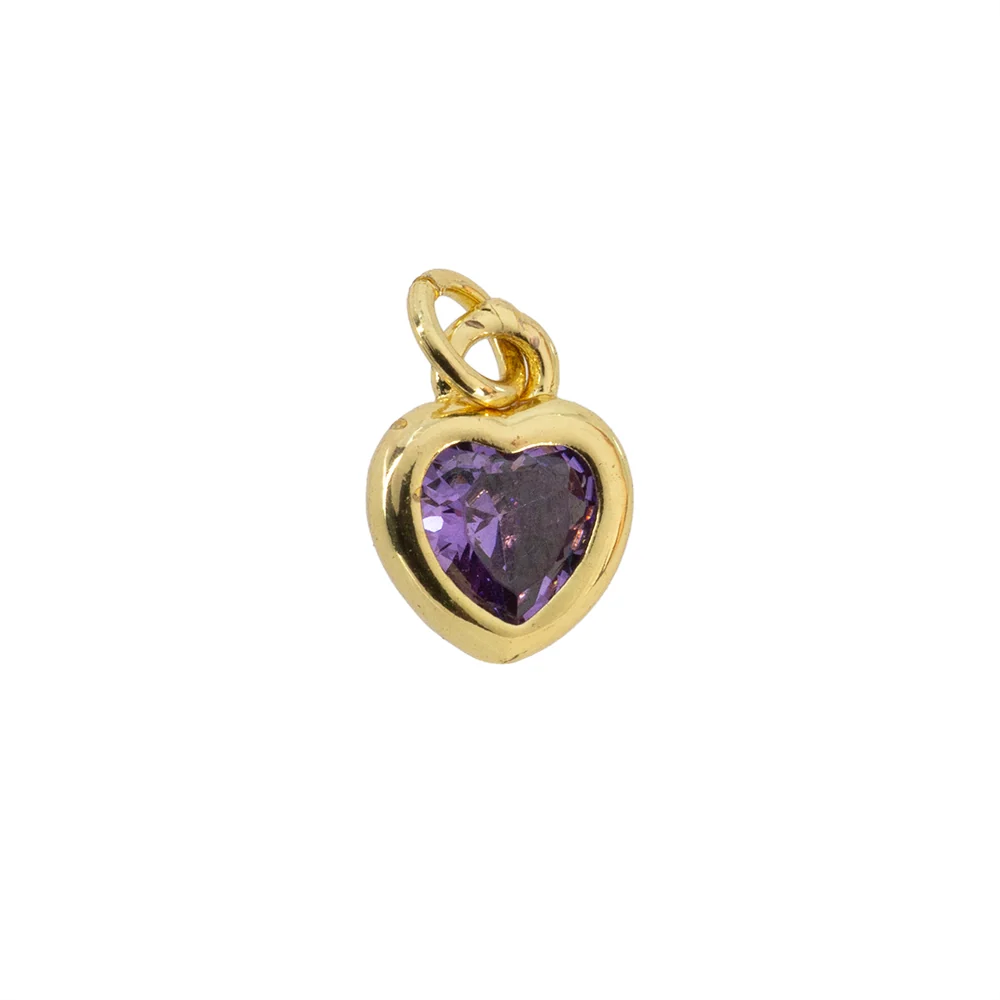 Dije Corazón Circonia Morado 9x7mm Dorado Listas para Usar