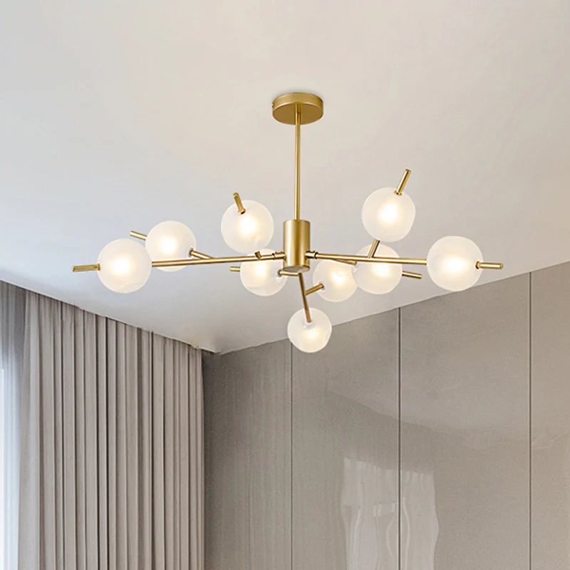 Esmerilado Glass Ball Plafondkroonluchter 9-lichts hanglamp zwart/goud