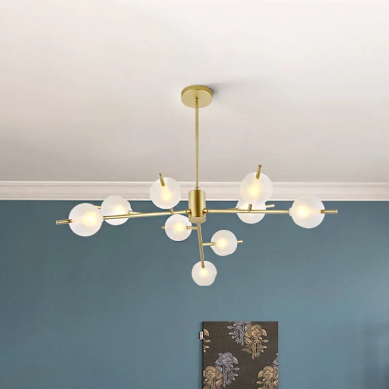 Esmerilado Glass Ball Plafondkroonluchter 9-lichts hanglamp zwart/goud