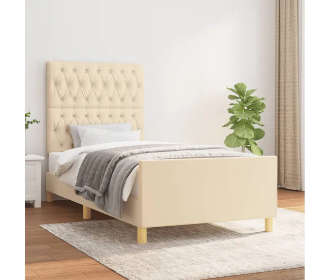 Estructura de cama con cabecero de tela gris nítido 90x190 cm Diseño de botones