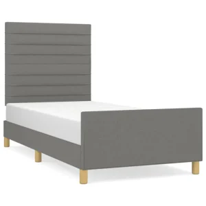 Estructura de cama con cabecero de tela gris sombrío 90x190 cm Rayas horizontales para Dispositivos de Alto Consumo