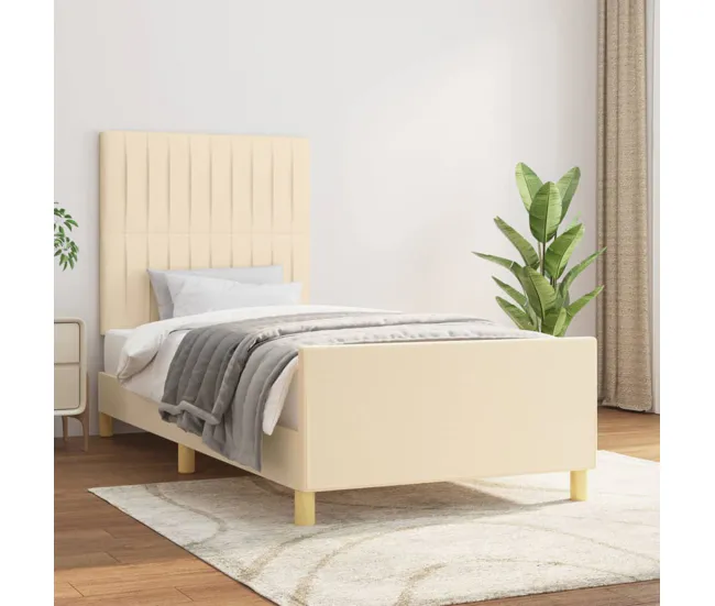 Estructura de cama con cabecero de tela negro 90x190 cm Rayas verticales | Recargables 1000 Veces |