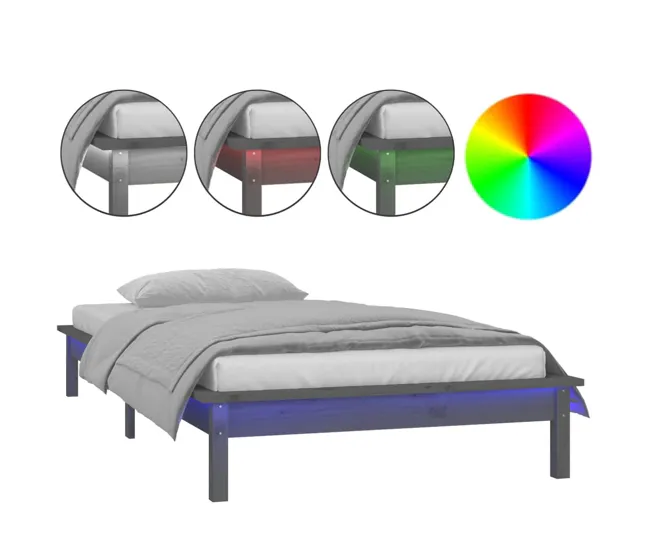 Estructura de cama con LED madera maciza negra 90x190 cm Listas para Usar