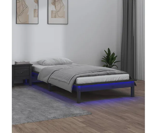 Estructura de cama con LED madera maciza negra 90x190 cm Listas para Usar