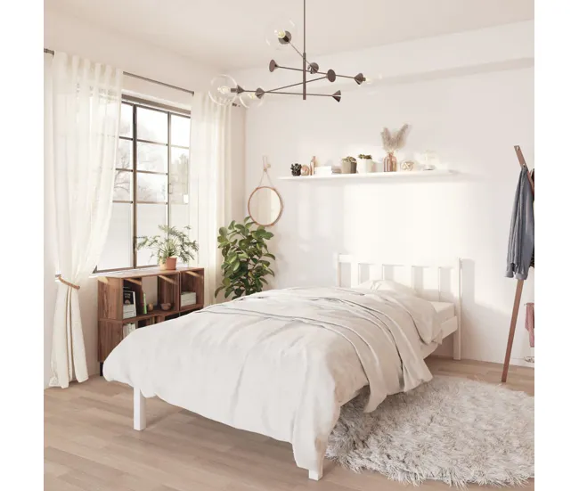 Estructura de cama madera maciza de pino individual 90x190 cm con Estuche de Almacenamiento