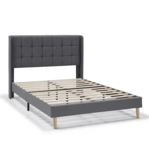 Estructura de Cama tapizada Esther 90x190 cm, Gris tenebroso de Baja Autodescarga