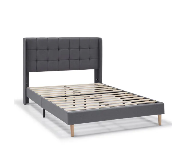 Estructura de Cama tapizada Esther 90x190 cm, Gris tenebroso de Baja Autodescarga