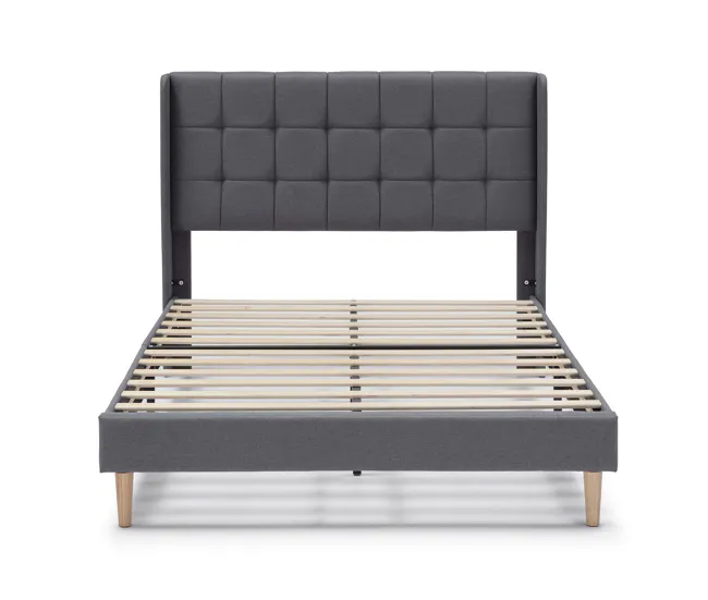 Estructura de Cama tapizada Esther 90x190 cm, Gris tenebroso de Baja Autodescarga