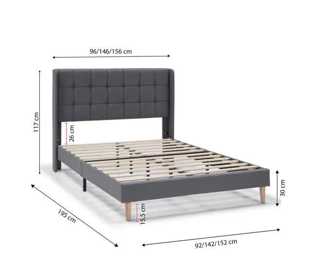Estructura de Cama tapizada Esther 90x190 cm, Gris tenebroso de Baja Autodescarga