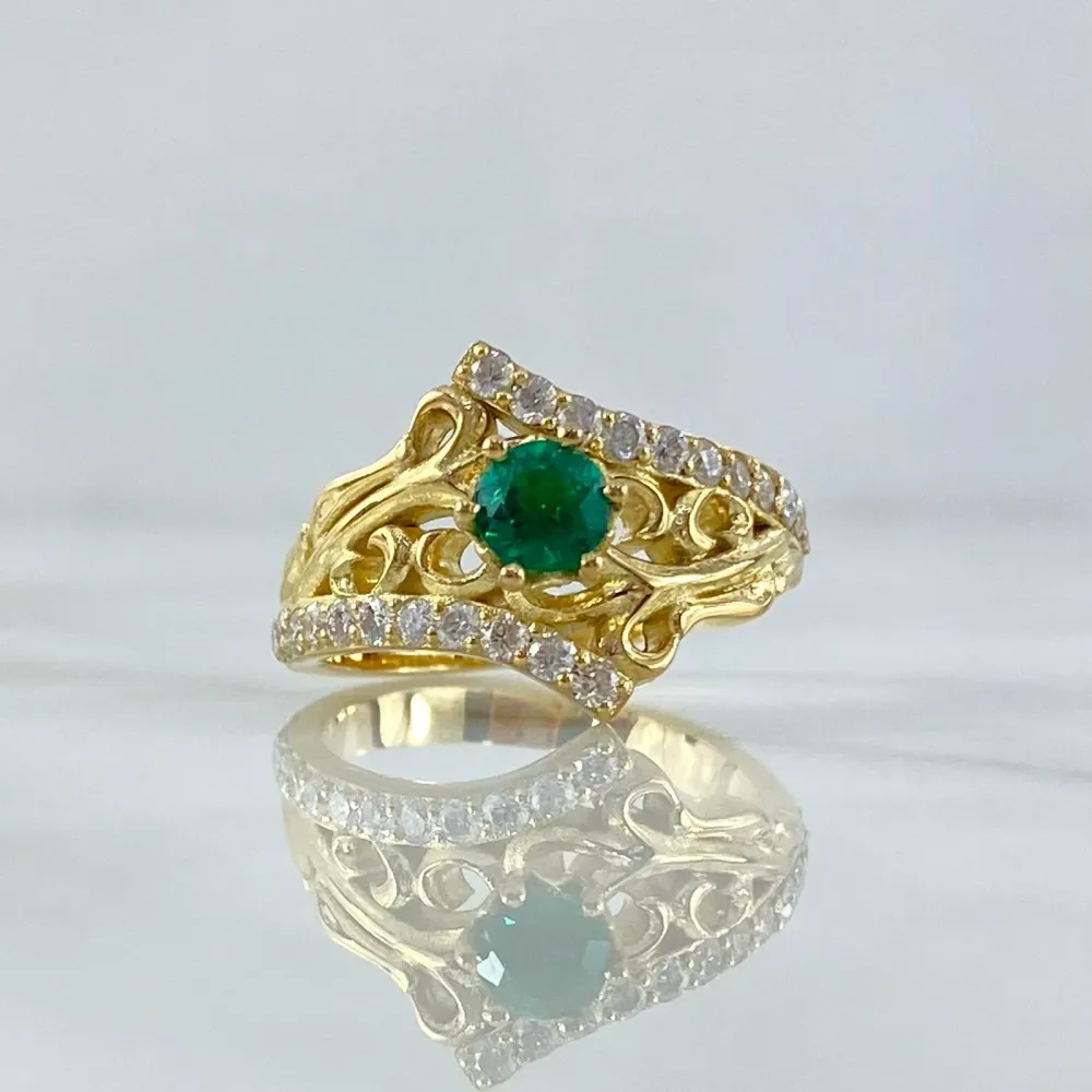 Fabricacion Bajo Pedido Anillo Solitario Basteado Espeso 9gr / Circones Blancos Verdes Oro Amarillo 18K