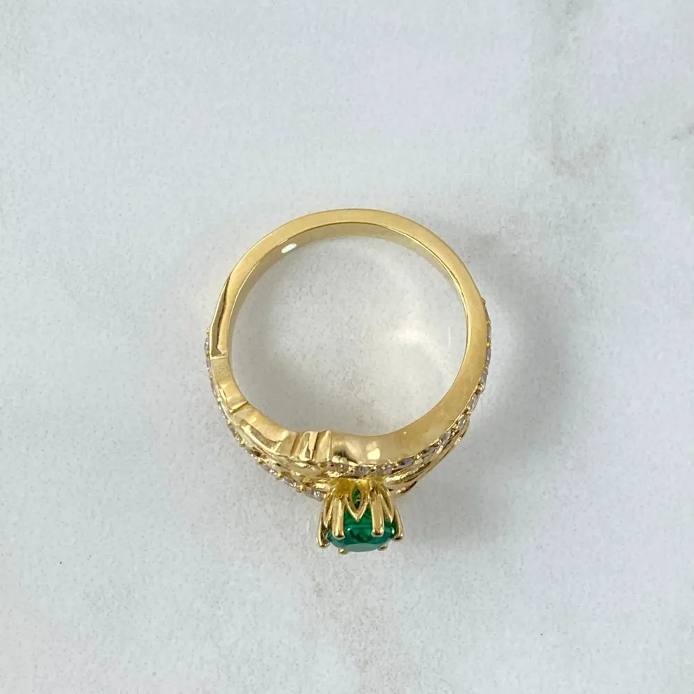 Fabricacion Bajo Pedido Anillo Solitario Basteado Espeso 9gr / Circones Blancos Verdes Oro Amarillo 18K
