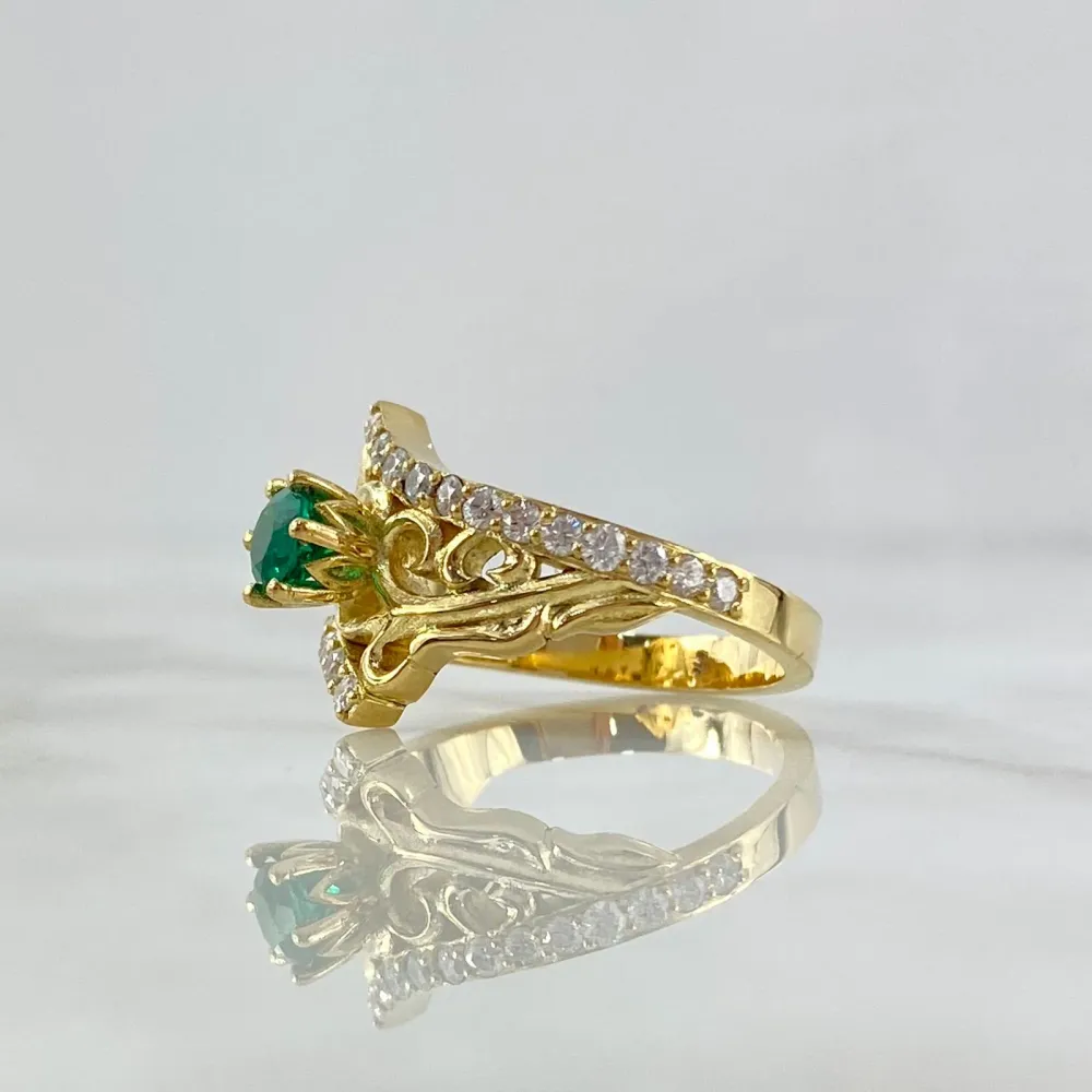 Fabricacion Bajo Pedido Anillo Solitario Basteado Espeso 9gr / Circones Blancos Verdes Oro Amarillo 18K
