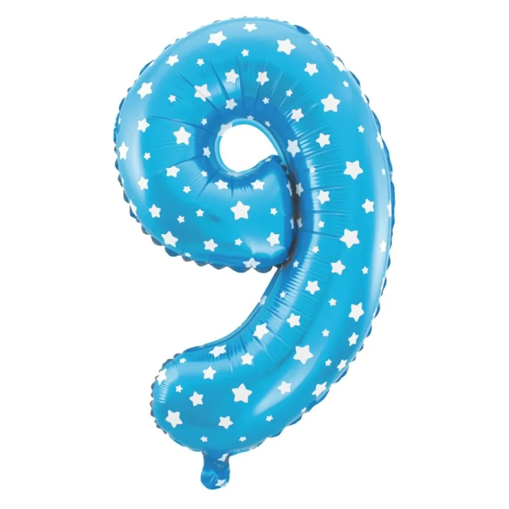 Globo foil Estrellas numero 9 azul 100cm