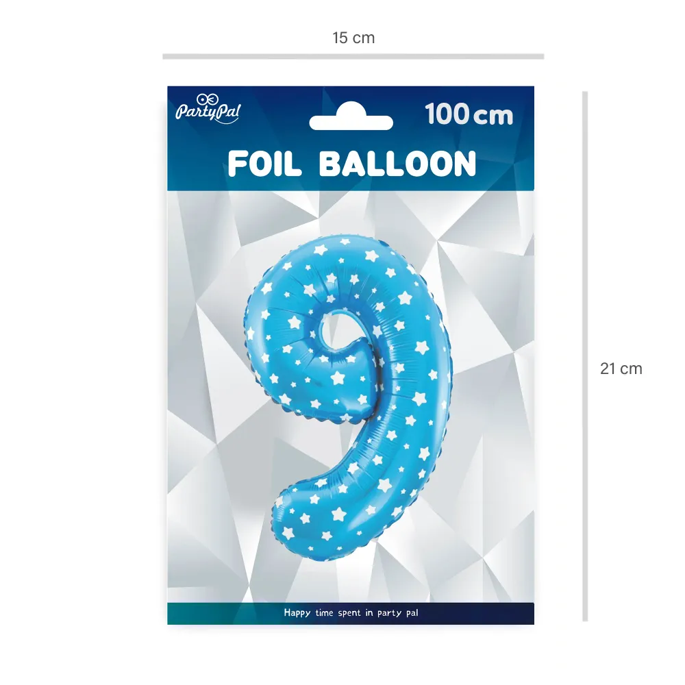 Globo foil Estrellas numero 9 azul 100cm