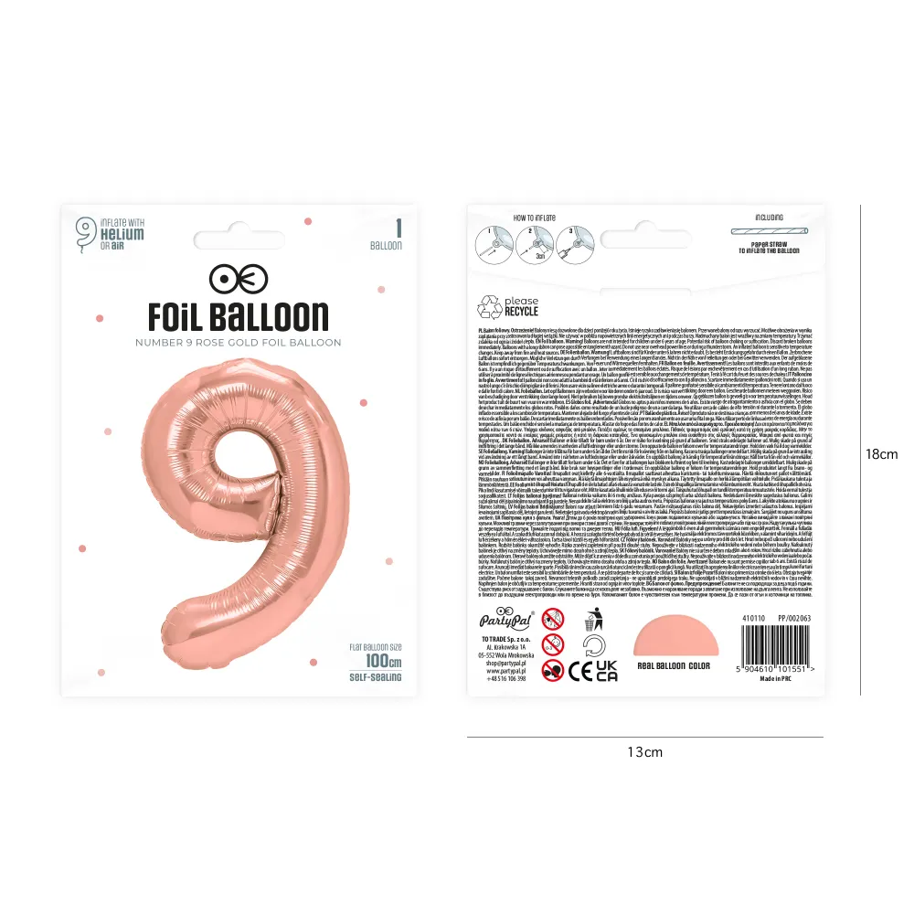 Globo foil numero 9 oro rosa 100cm