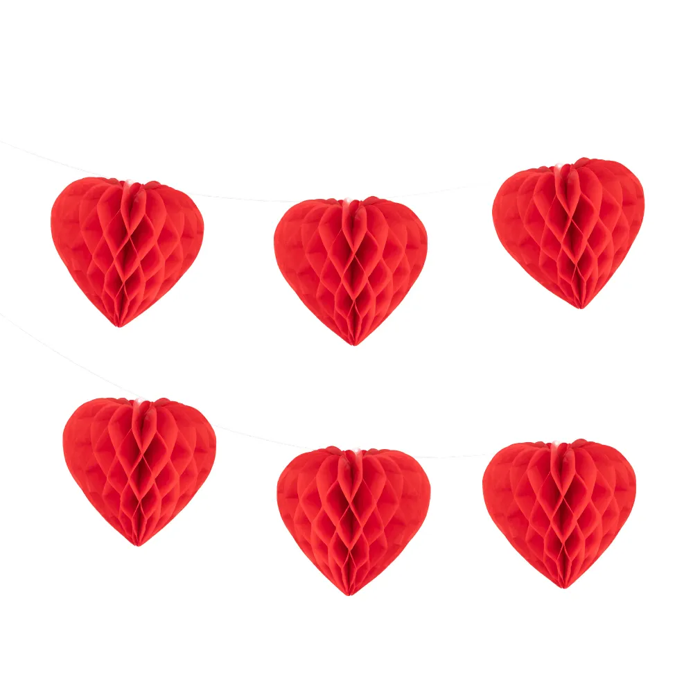 Guirnalda corazón panal roja 9x150cm