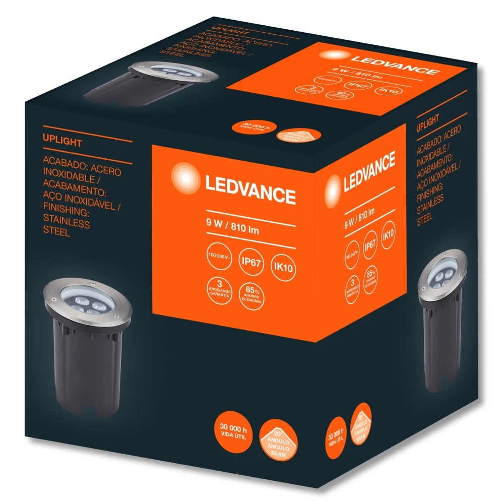 Ledvance uplight 9w 3000k 900lm 20 100-240v irc70 ip67 30000hrs para Dispositivos de Alto Consumo
