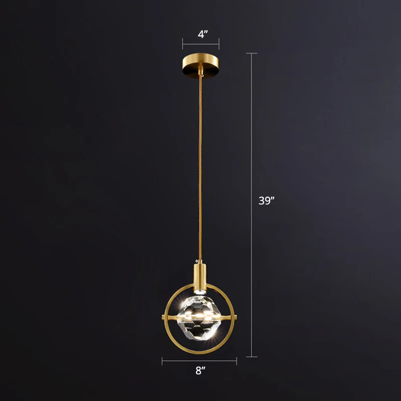 Lámpara colgante biselada con bola de cristal K9, luz LED de suspensión dorada minimalista para dormitorio con Certificaci...