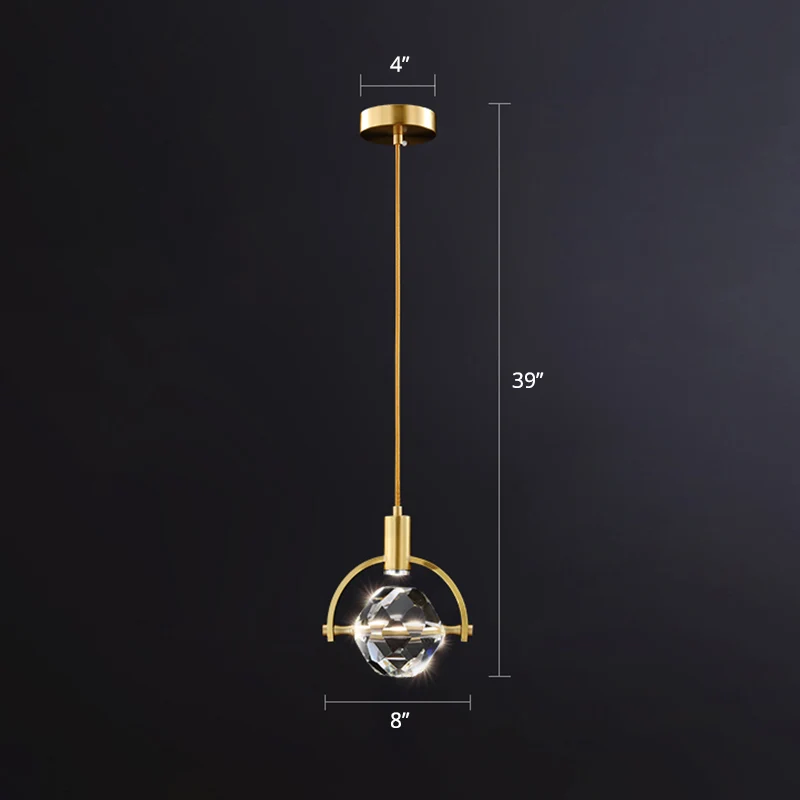 Lámpara colgante biselada con bola de cristal K9, luz LED de suspensión dorada minimalista para dormitorio con Certificaci...