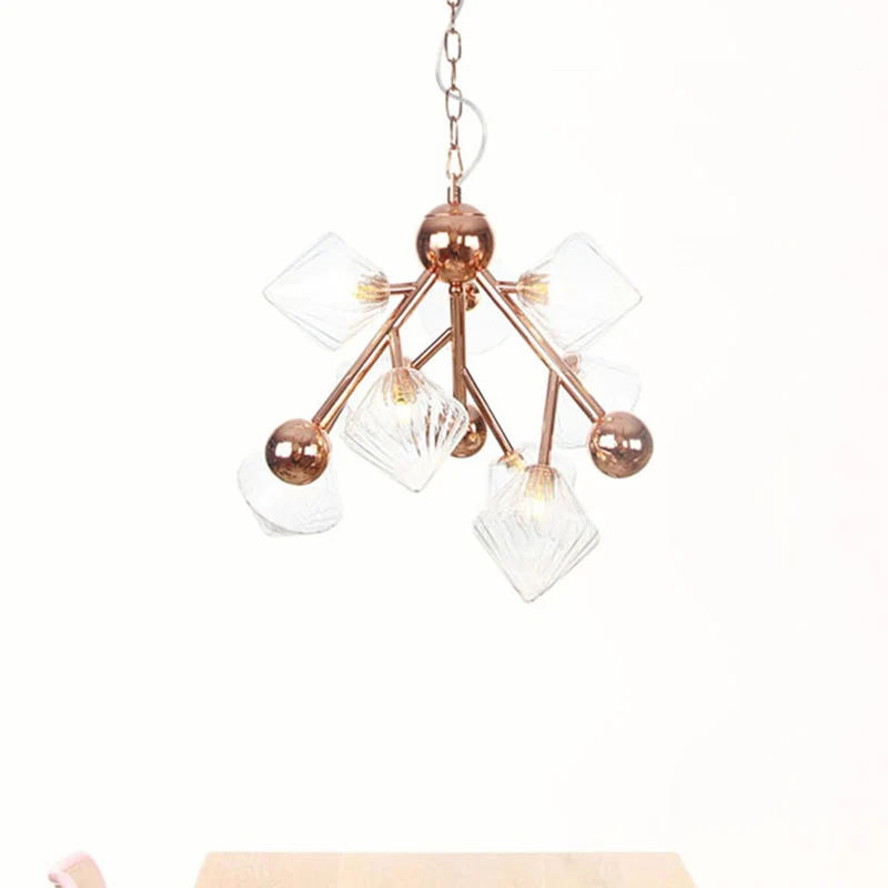 Lámpara colgante de cristal acanalado de 9 luces, lámpara colgante nostálgico con prisma transparente/ámbar para comedor c...