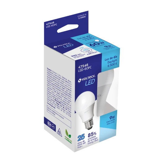 Lámpara LED tipo bulbo A19 9 W luz de dí, caja, Volteck para Juguetes