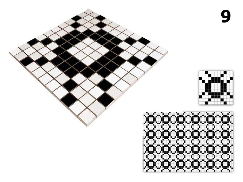 Mosaico ceramica su rete per bagno o cucina 30 cm x 30 cm - Geometric 9 Nieve black