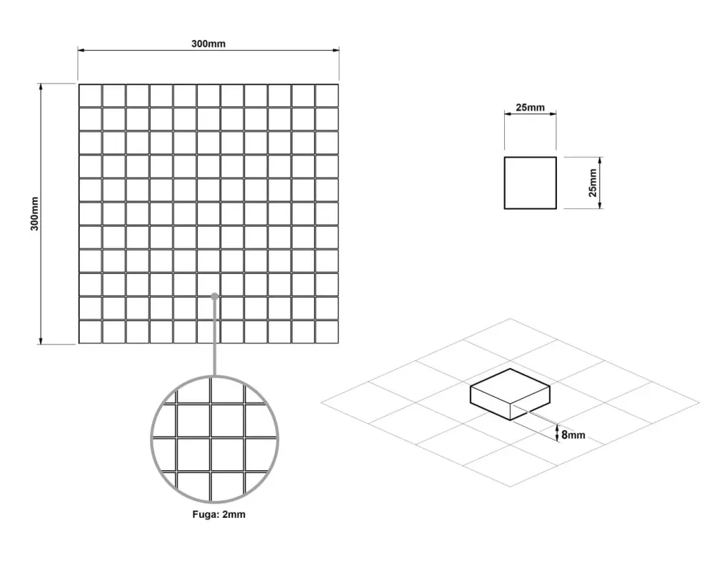 Mosaico ceramica su rete per bagno o cucina 30 cm x 30 cm - Geometric 9 Nieve black