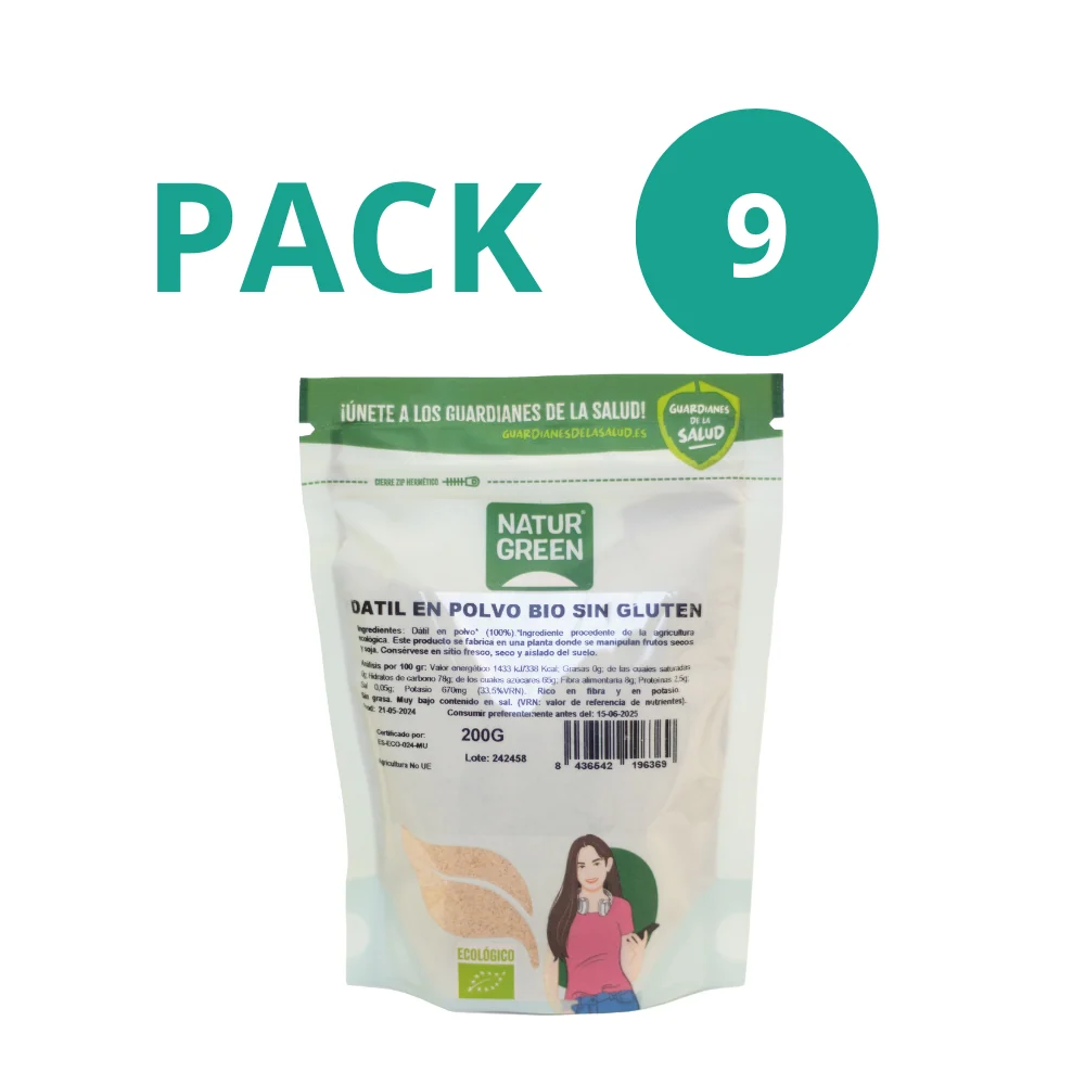 Pack 9x Harina de Dátil Bio 200 g NaturGreen Resistentes Derrames