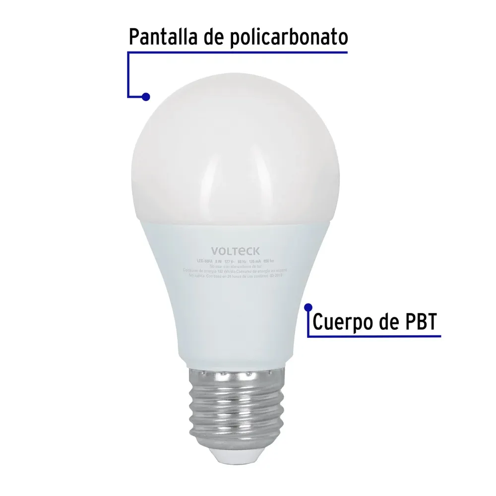 Pack de Pilas Foco LED tipo bulbo, A19, 9 W luz de dí, atenuable